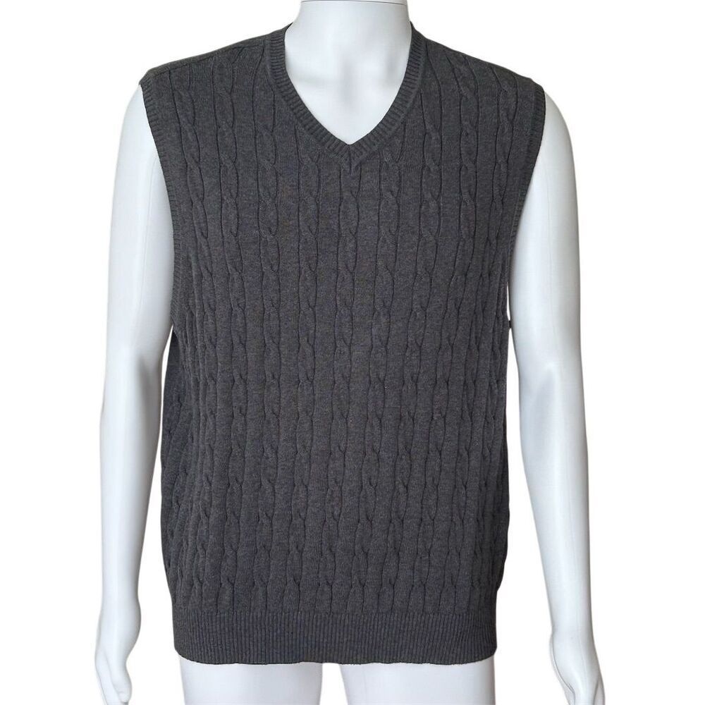 Club Room Men's Cable Knit V-Neck Sweater Vest Gray Size L - Picture 6 of 9